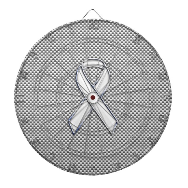 Chrome Like White Ribbon Awareness Carbon Fibre Dartboard (Front)