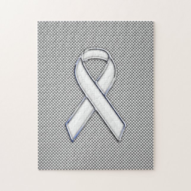 Chrome Like White Ribbon Awareness Carbon Fibre Jigsaw Puzzle (Vertical)