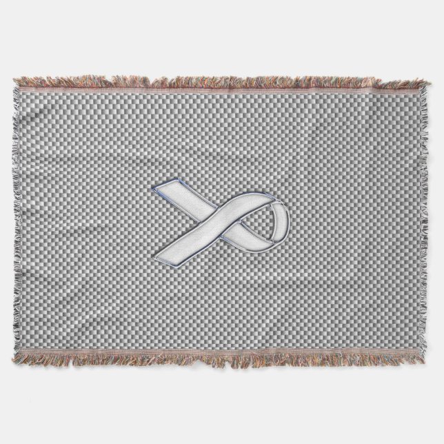 Chrome Like White Ribbon Awareness Carbon Fibre Throw Blanket (Front)