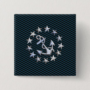 Chrome Like Yacht Flag Automotive Grille Print 2 Inch Square Button