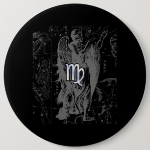 Chrome looks Virgo Zodiac Sign on Hevelius 6 Inch Round Button