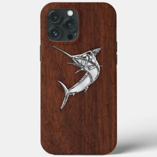 Chrome Marlin Fish on Wet Mahogany Print iPhone 13 Pro Max Case