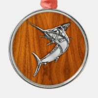 Chrome Marlin on Teak Wood