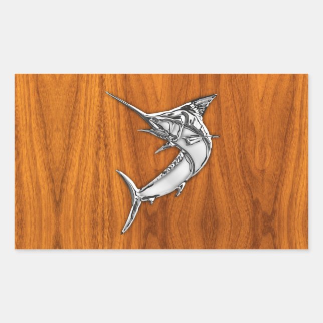 Chrome Marlin on Teak Wood Sticker (Front)