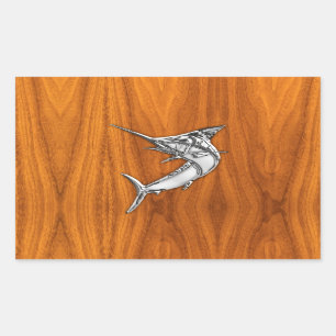 Chrome Marlin on Teak Wood Sticker