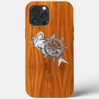Chrome Mermaid on Teak Veneer Print