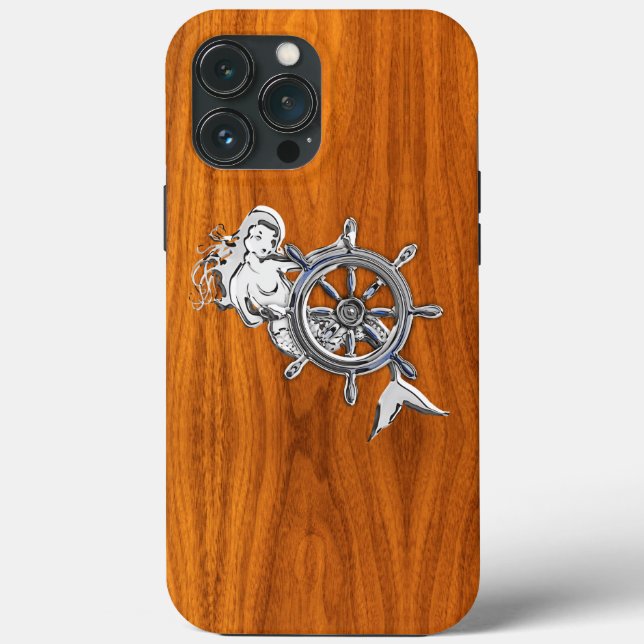 Chrome Mermaid on Teak Veneer Print Case-Mate iPhone Case (Back)