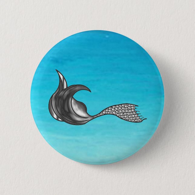 Chrome Mermaid Tail 2 Inch Round Button (Front)