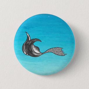 Chrome Mermaid Tail 2 Inch Round Button