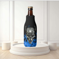 Chrome Metal Demon Skull Blue Flame