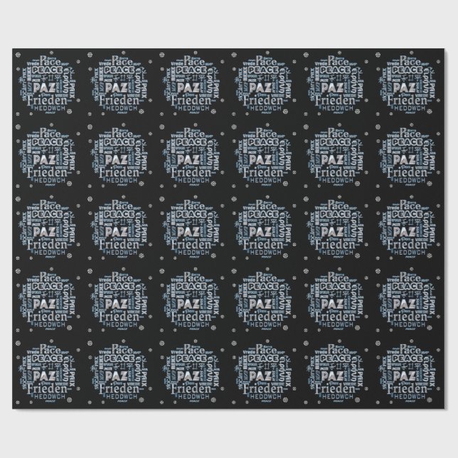 Chrome Multilingual Peace wrapping paper on black (Flat)