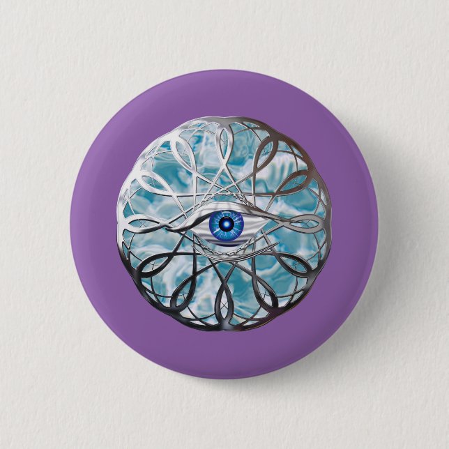 Chrome Mystical Eye Design 2 Inch Round Button (Front)