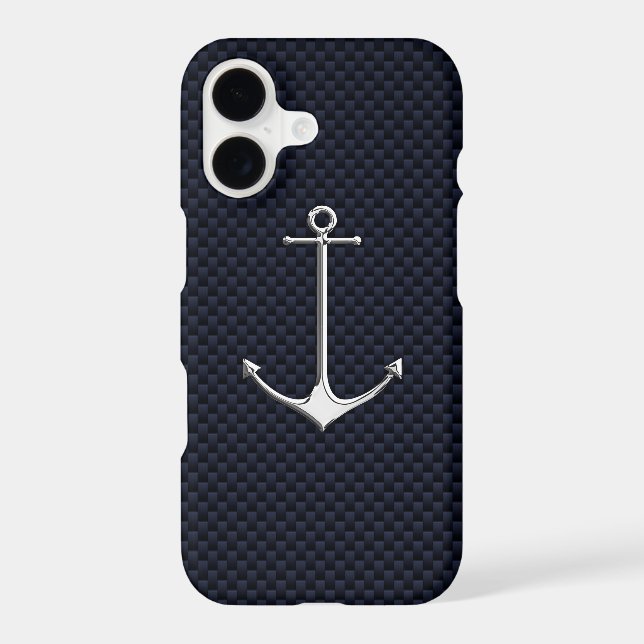 Chrome Nautical Anchor on Carbon Fibre iPhone Case (Back)