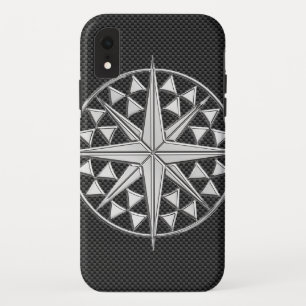 Chrome Nautical Star on Carbon Fiber iPhone XR Case