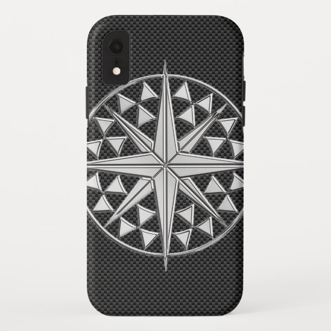 Chrome Nautical Star on Carbon Fiber Case-Mate iPhone Case (Back)