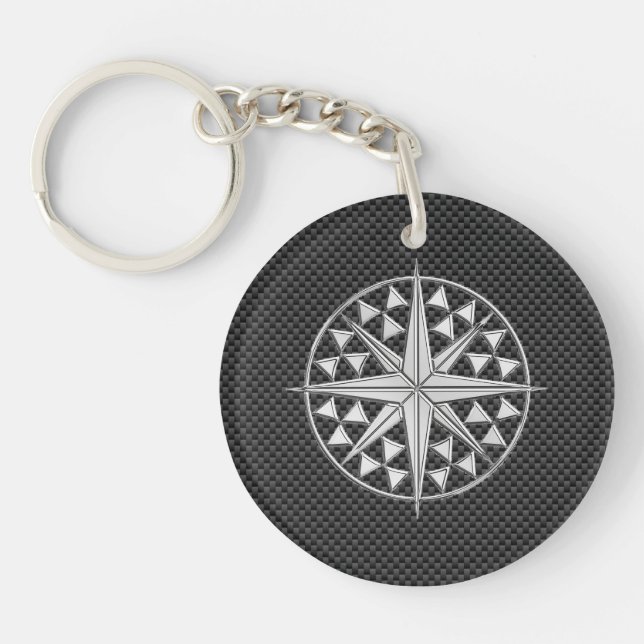 Chrome Nautical Star on Carbon Fiber Keychain (Front)