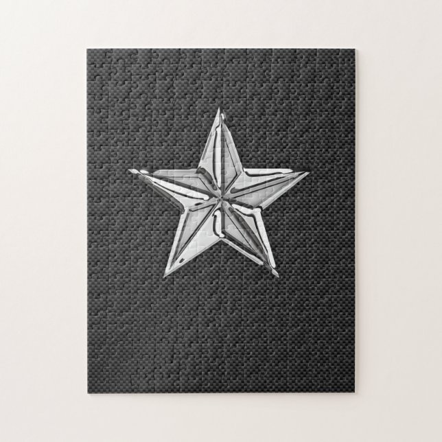 Chrome Nautical Star on Carbon Fibre Jigsaw Puzzle (Vertical)