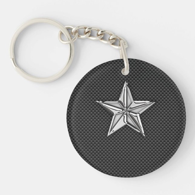 Chrome Nautical Star on Carbon Fibre Keychain (Front)