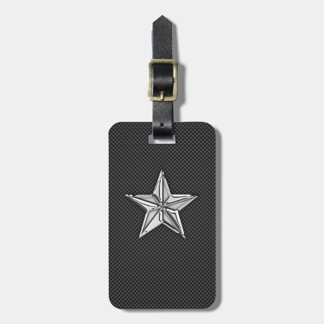 Chrome Nautical Star on Carbon Fibre Luggage Tag (Front Vertical)