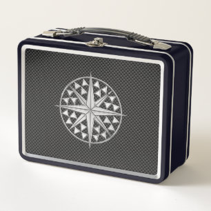 Chrome Nautical Star on Carbon Fibre Metal Lunch Box
