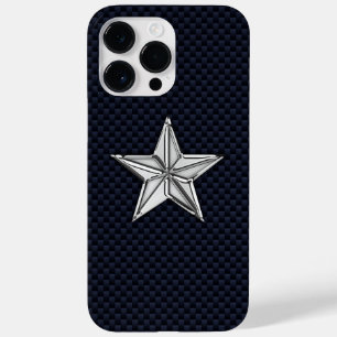 Chrome Nautical Star on Carbon Fibre Print Case-Mate iPhone 14 Pro Max Case