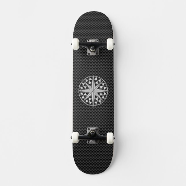 Chrome Nautical Star on Carbon Fibre Skateboard (Front)