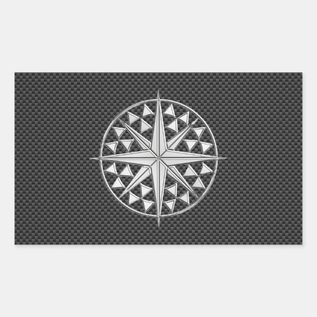 Chrome Nautical Star on Carbon Fibre Sticker (Front)