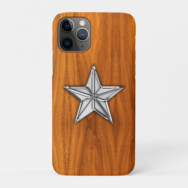 Chrome Nautical Star on Teak Veneer Print Case-Mate iPhone Case (Back)