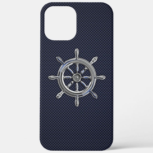 Chrome Nautical Wheel on Carbon Fibre Print Case-Mate iPhone Case (Back)