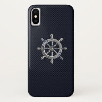 Chrome Nautical Wheel on Carbon Fibre Print 