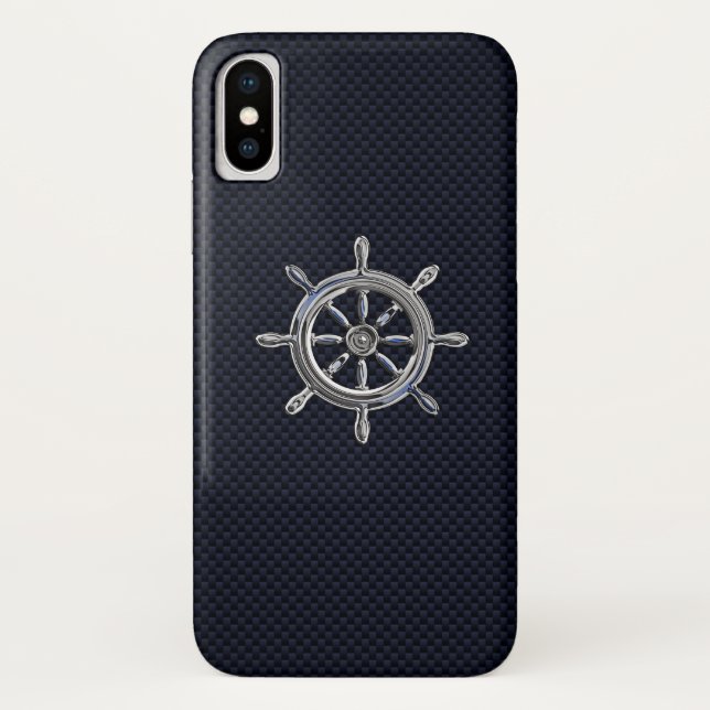 Chrome Nautical Wheel on Carbon Fibre Print  Case-Mate iPhone Case (Back)