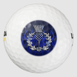Chrome on Carbon Fibre Print Scottish Thistle Golf Balls