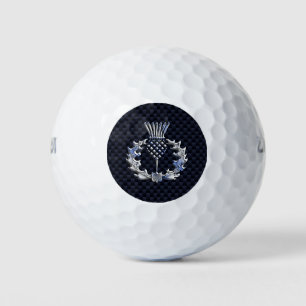 Chrome on Carbon Fibre Print Scottish Thistle Golf Balls