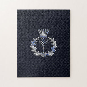 Chrome on Carbon Fibre Print Scottish Thistle Jigsaw Puzzle