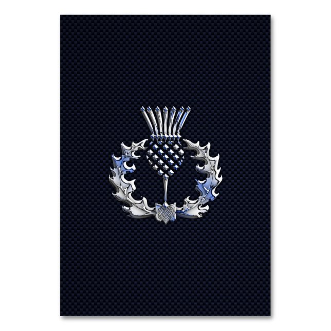 Chrome on Carbon Fibre Print Scottish Thistle Table Number (Front)