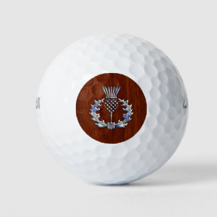 Chrome on Mahogany Print Scottish Thistle Golf Balls