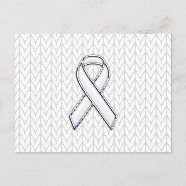 Chrome on White Chevrons Ribbon Awareness Print Postcard (Front)