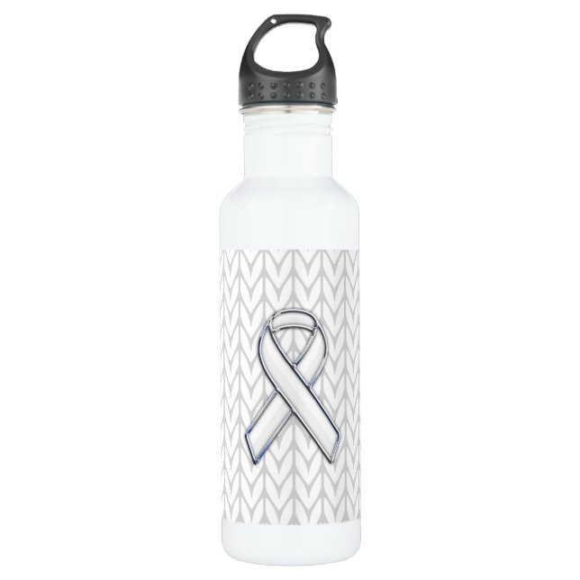 Chrome on White Knit Ribbon Awareness Print 710 Ml Water Bottle (Front)