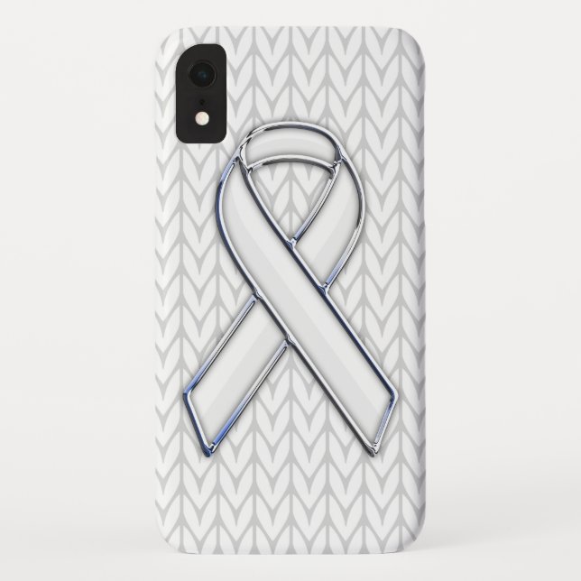 Chrome on White Knit Ribbon Awareness Print Case-Mate iPhone Case (Back)