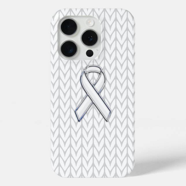 Chrome on White Knit Ribbon Awareness Print Case-Mate iPhone Case (Back)
