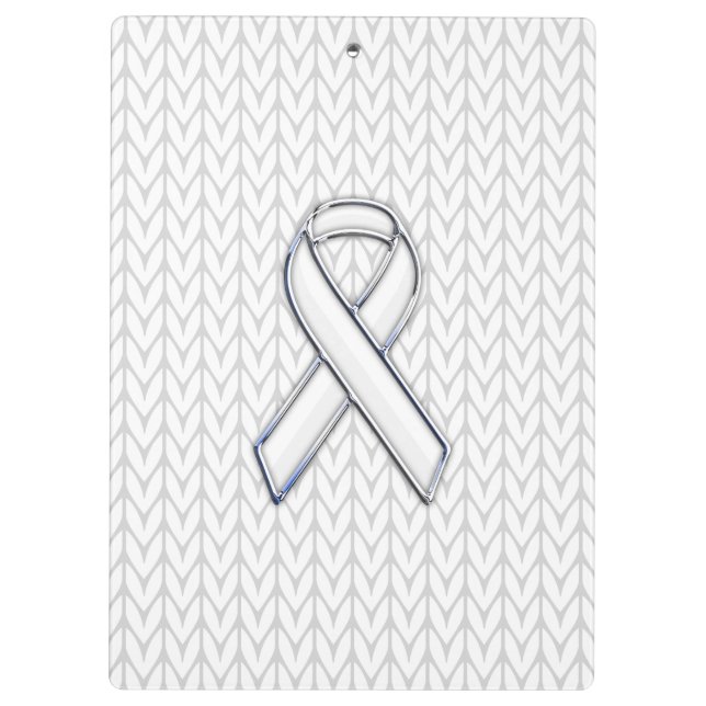 Chrome on White Knit Ribbon Awareness Print Clipboard (Back)
