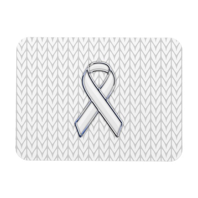 Chrome on White Knit Ribbon Awareness Print Magnet (Horizontal)