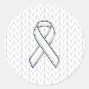 Chrome on White Knitting Ribbon Awareness Print Classic Round Sticker