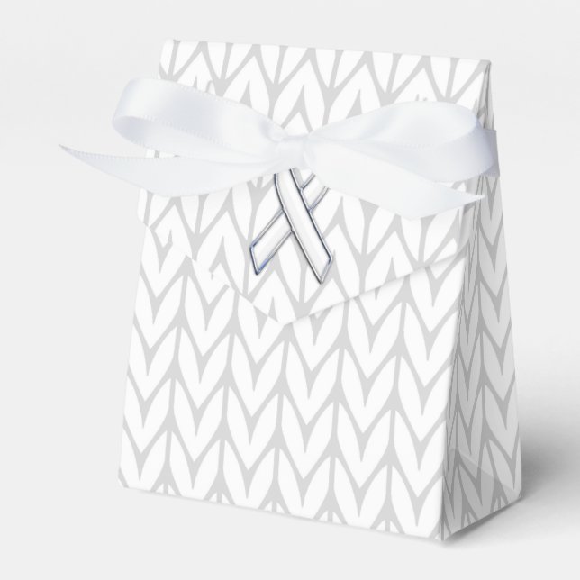 Chrome on White Knitting Ribbon Awareness Print Favor Box (Front Side)