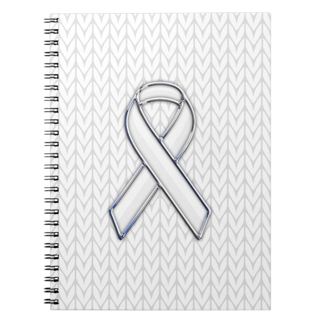 Chrome on White Knitting Ribbon Awareness Print Notebook (Front)