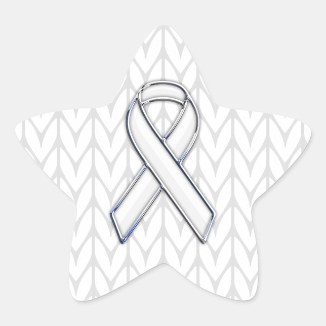 Chrome on White Knitting Ribbon Awareness Print Star Sticker (Front)