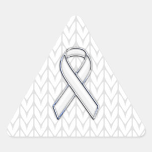 Chrome on White Knitting Ribbon Awareness Print Triangle Sticker