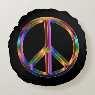 Chrome Peace Sign Round Pillow