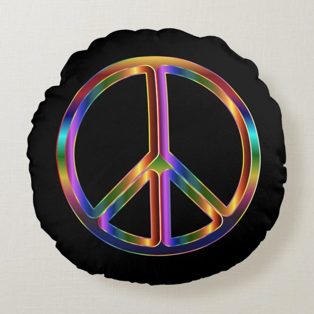 Chrome Peace Sign Round Pillow (Front)