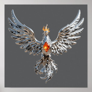 Chrome Phoenix Rebirth 3D Graphic Poster — Metalli